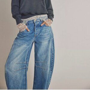We The Free Good Luck Mid-Rise Barrel Jeans, Size 27